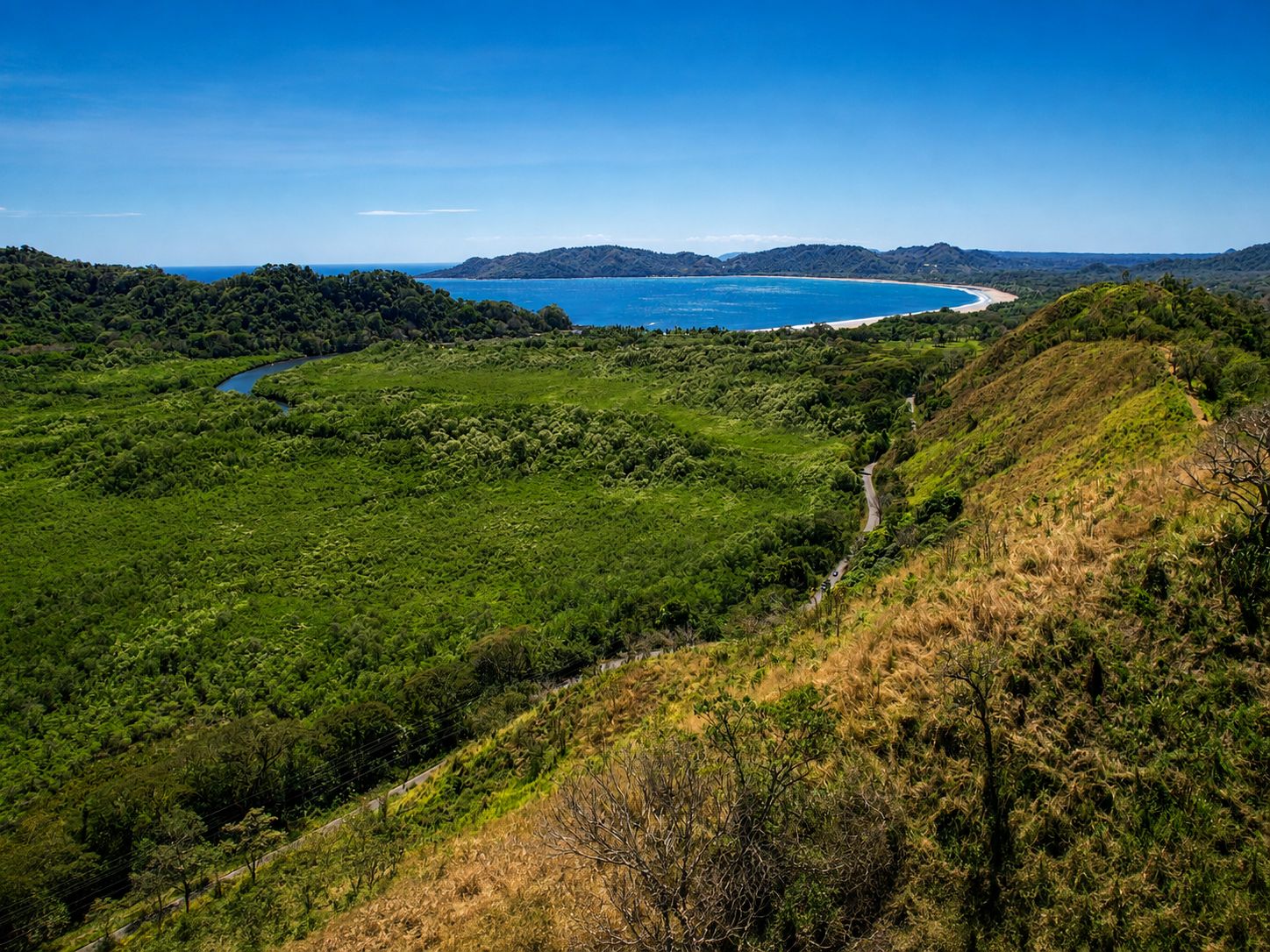 Vista desde la colina hacia el manglar y la bahía de Tambor